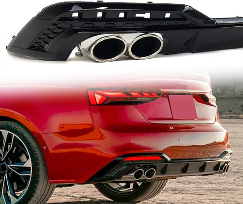 Schwarz Diffusor Heckdiffusor with Chrom Auspuffblenden für Audi A5 F5 Sportback S Line 2020 2021 2022 2023 2024 2025