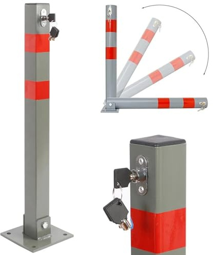 Paletto Antisosta Dissuasore di Parcheggio Abbattibile con Serratura, Strisce Riflettenti Bianco/Rosso, 70x15x13 cm