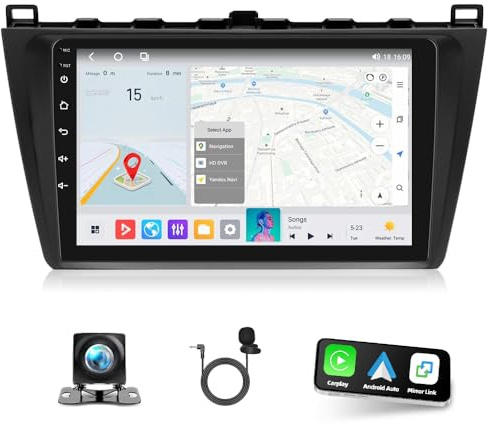 Radio de coche 2 + 64 G Android 14 2 Din para Mazda 6 2007-2012 actualización de radio de 9 pulgadas HD pantalla táctil para Mazda 6 Carplay con cámara de marcha atrás inalámbrica estéreo Bluetooth