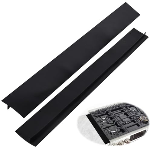 2 Pack Silicone Stove Gap Covers Heat Resistant Hob Counter Seals Spills Strips Cooker Side Anti-Stain Stovetop Filler for Kitchen Countertop Dishwasher Cooker Oven Dryer Washing, 21inch 53cm Black