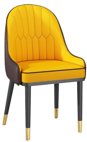 Mid Century Moderne Esszimmerstühle 2er-Set – gepolsterte Küchenstühle aus Leder mit Metallrahmen, weiche Kissen, Akzentstühle für Wohnzimmer und Make-up (Gelb)