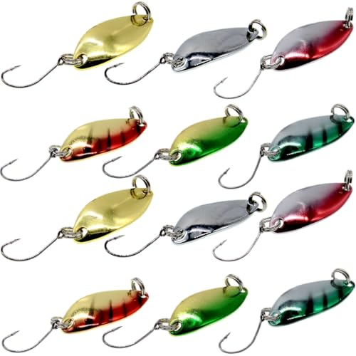 Trout Lures, 3cm/3g Multicolor Fishing Spoons with Single Hook, Sea Fishing Spinners for Salmon, Bass