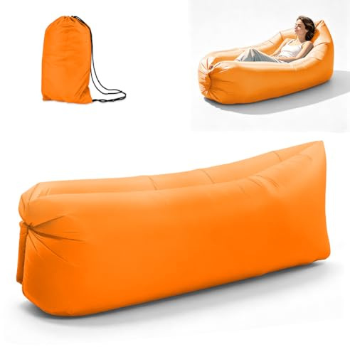 Wapasezyar Wasserdichtes Aufblasbares Sofa 235x72cm, Lazy Lounger Aufblasbares Sofa Air Bett, Mit dem Portable Package für Reisen, Camping, Pool und Beach Parties (Orange, 235x72cm)