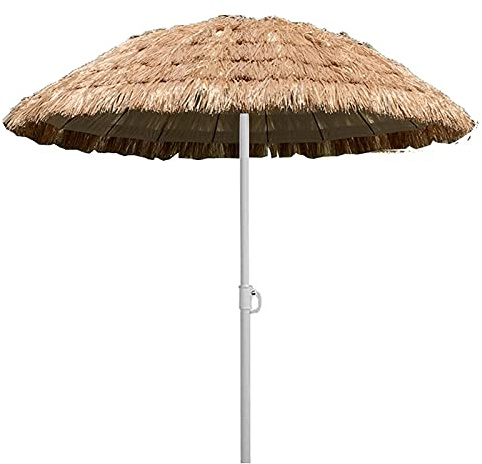 Round Garden Parasol, Hawaiian Umbrella, Height Adjustable, For Beach, Pool, Patio, Courtyard, Balcony, 1.5M,Natural Color