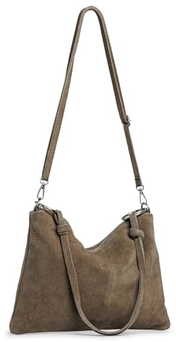 Caspar Samtweiche Wildleder Umhängetasche Damen Leder Schultertasche Modern Vintage Stil Handtasche - PREMIUM LINE - Modell No.858 - Made in Italy