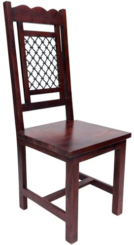 Massiver Kolonialstil Stuhl aus Akazienholz mit Eisenbeschlägen, Modell 11 | Handgefertigt, warmes Design, vielseitig einsetzbar, ideal für Esstisch oder Couchtisch.