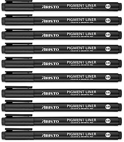 Aristo AR23515 Pigmentliner 0,05 mm (Fineliner mit hochpigmentierter Tinte, licht- und wasserbeständig, metallgefasste Spitze) 10 Stück, schwarz