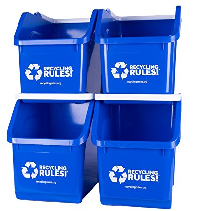 4 Pack of Bins - Blue Stackable Recycling Bin Container with Handle 6 Gallon