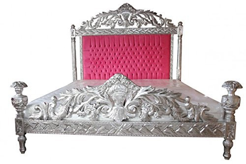 Casa Padrino Luxus Barock Bett Antik Rosa/Silber - Luxus Bett - Antik Look