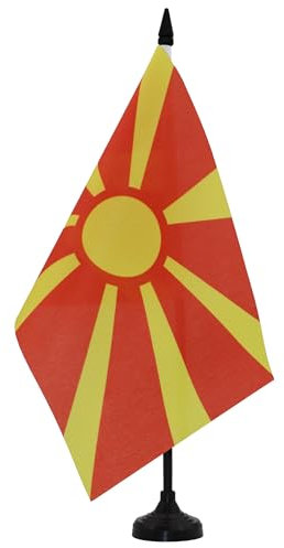 AZ FLAG - Tischflagge Mazedonien - 21x14 cm - Makedonische Tischfahne 14 x 21 Cm - Flaggen