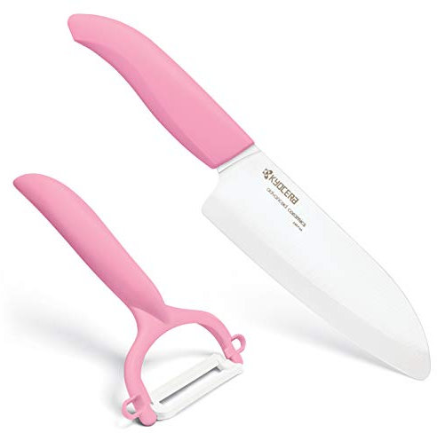 Kyocera Santoku Keramikmesser und Y-Schäler, 14 cm, Rosa