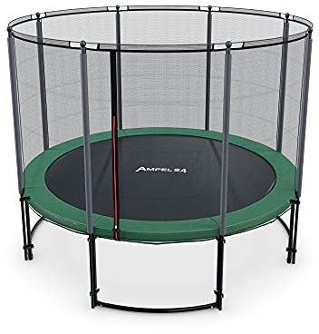 Ampel 24 Trampolin Outdoor Ø 305/366/430 cm, GS-Zertifikat, Kinder Gartentrampoline, Komplettset mit Randabdeckung und Sicherheitsnetz, Deluxe schwarz pulverbeschichteter Rahmen