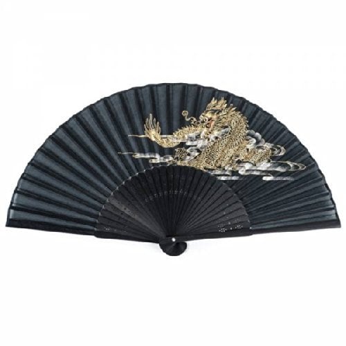Zen Minded Japanese Traditional Folding Fan - Black Dragon in Silk & Bamboo