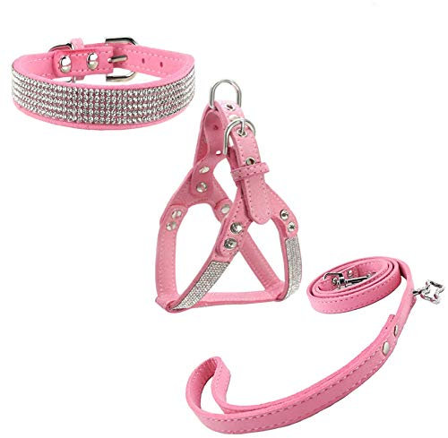 Newtensina Hundehalsband & Geschirr & Leinen Sets Mode Komfortable Hundehalsband Diamante mit Geschirr & Leinen für Hunde