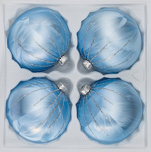 4 TLG. Glas-Weihnachtskugeln Set 8cm Ø in Ice Blau Silber Regen - Christbaumkugeln - Weihnachtsschmuck-Christbaumschmuck 8cm Durchmesser