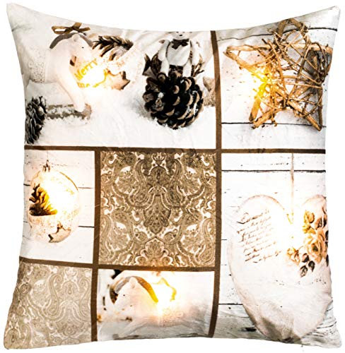 Brandsseller Weihnachtskissen LED Beleuchtet Dekokissen Leuchtkissen Zierkissen 40x40 cm (40x40 cm, Vintage)