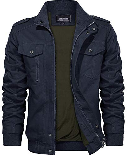 KEFITEVD Giacca Militare Uomo Bomber Giacca a Vento Cotone Blu Navy XXL