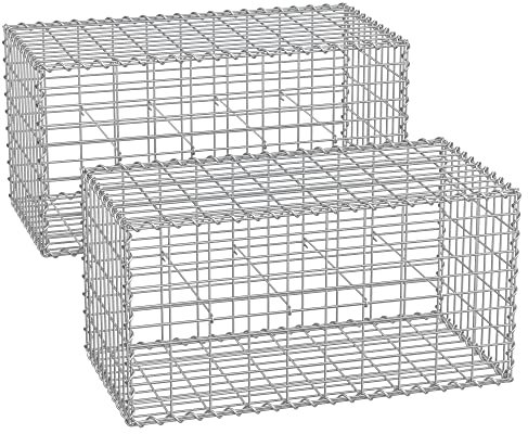 SONGMICS Gabion pour Pierre, Cage en Métal, Panier à Pierre, Maille 5 x 10 cm, Galvanisé, Mur, Paterre, Décoration de Jardin, 100 x 50 x 50 cm, Lot de 2, Argent GGB255V1