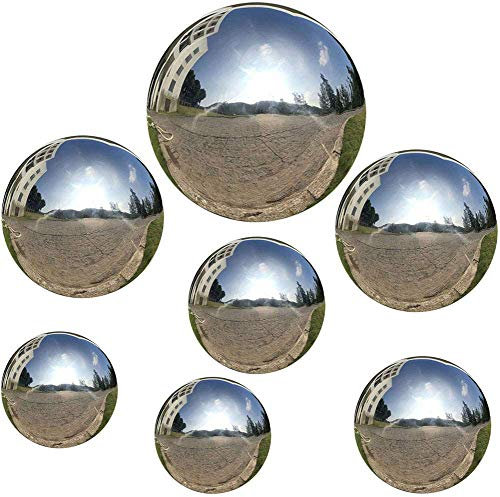 7pcs 4.7in/3.9in/3in/2.5in Diameter Gazing Globe Mirror Ball,Silver Stainless Steel Polished Reflective Smooth Garden Sphere,Colorful and Shiny Addition to Any Garden or Home