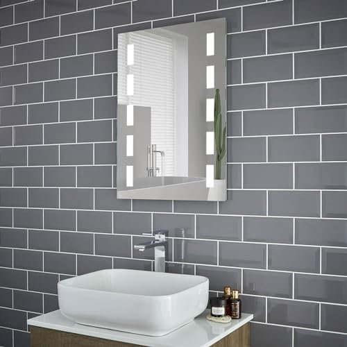 Illuminated Bathroom Mirror with LED Lights 500 x 700mm IP44 Rated - Lola LED Bathroom Mirror with Lights, Concealed Heated Demister Pad, and Motion Sensor, Anti Mist Wall-Mounted Vanity Mirrors