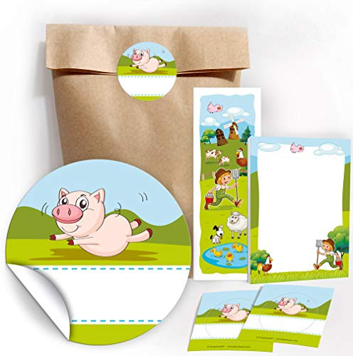 JuNa-Experten 10 Lesezeichen + 10 Mini-Notizblöcke + 10 Geschenktüten/Natur + 10 Aufkleber Bauernhof Mitgebsel Gastgeschenk beim Kindergeburtstag Mädchen Jungen