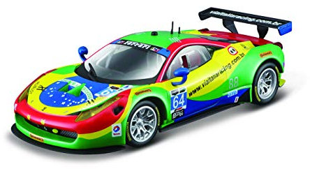 Bburago Ferrari 458 GT3 '15: Modellauto im Maßstab 1:43, Ferrari Racing Serie, Geschenkbox, 12 cm, grün #64 (18-36305)