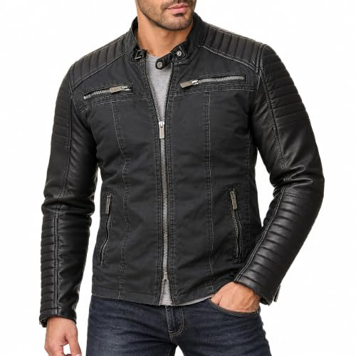 Redbridge Red Bridge bikerjacka för män i konstläder med quiltade områden XS-5XL R-41451W, M6070 – svart, 3XL