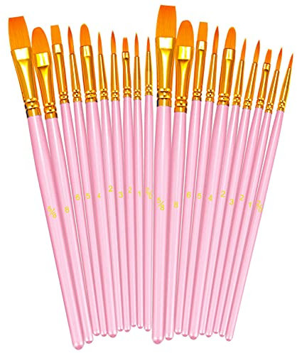 BOSOBO Paint Brushes Set, 2 Pack 20 Pcs Round Pointed Tip Nylon Hair Artist Acrylic Paint Brushes for Acrylic Oil Watercolor, Face Nail Art, Miniature Detailing & Rock Painting, Pink