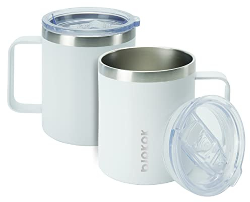 BJPKPK 2PCS Insulated Coffee Mug with Lid, 410 ml Stainless Steel Tumbler | Travel Coffee Mug with Handle, Vacuum Insulated Tumbler Cup for Camping, Office, Home, BPA Free Lid, Hot & Cold