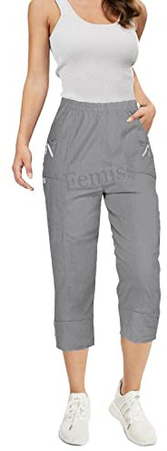 femiss New Summer Womens Elasticated Capri Two Pockets Cropped 3/4 Ladies Trouser Plus Size Pants (T5=UK16, Grey)