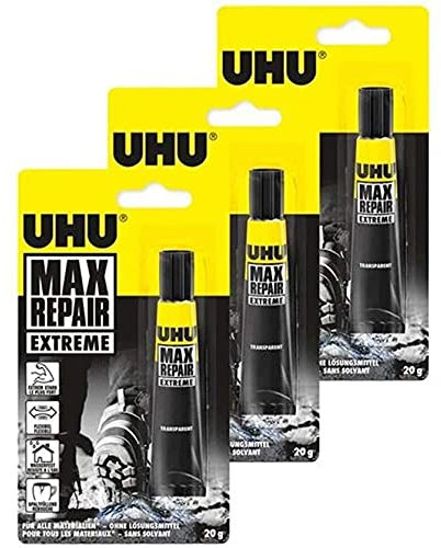UHU - Lote de 3 tubos de pegamento universal Max repair 20 g