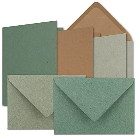 60x Karten-Set DIN B6 - Kraftpapier Braun - Kraftpapier Grau - Kraftpapier Eukalyptus - Faltkarten mit Umschläge - 3 Farben - 12 x 17 cm & Umschläge - 12,5 x 17,5 cm