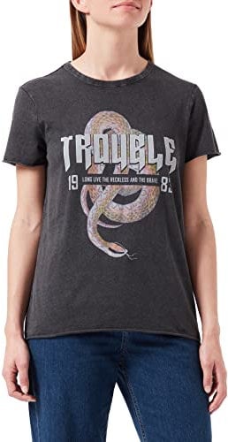 ONLY Damen ONLLUCY REG S/S JRS NOOS Top, Black/Print:Trouble Snake,XS