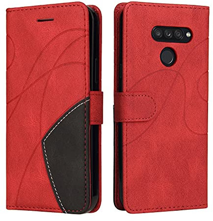 Fatcatparadise Kompatibel mit LG K50S Hülle, Leder PU Brieftasche Handyhülle Flip Case Silikon Bumper Schutzhülle Klapphülle. Lederhülle mit Kartenfächern und Standfunktion (Rot)