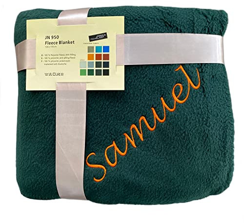 Schnoschi dunkelgrüne Fleece Kuscheldecke mit Namen Bestickt 170 x 130 cm Sofadecke Fleecedecke warme Decke