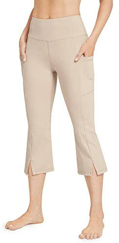 Promover Yogahose Damen 3/4 mit Taschen Caprihose Activewear Hosen Bootleg Schlaghose Bootcut Sporthose Hohe Taille Flare Hose Sommer Fitness Jazzpants