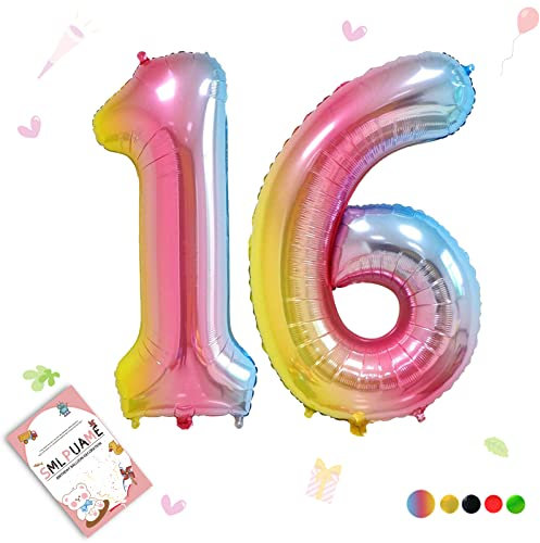 Smlpuame 102cm Folienballon Zahlen Luftballon 0-9 Geburtstag Regenbogen Farbverlauf, Große 16 Ballons für Geburtstagsfeier Feierdekorationen, Heliumfolien Zahlenballons für Hochzeitstag