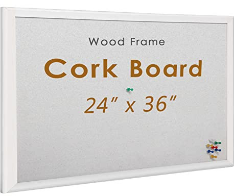 INNOVART Pinnwand aus Kork, 91,4 x 61 cm, mit 10 Pinnnadeln, Korktafel mit weißem Holzrahmen, weiße Kork-Pinnwand, Nachrichtenbrett, gerahmte Pinnwand für Zuhause, Büro, Schule