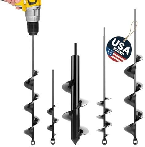 K-Brands Auger Drill Bit for Planting 4 Pack – Garden Spiral Hole Drill and Bulb Planter Tool - Bedding Plants, Umbrella Holes – for 3/8 Inch Hex Drive Drill