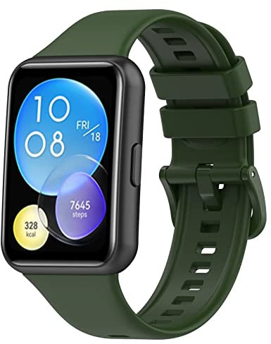 FTRONGRT Correa para Huawei Watch Fit 2 Elegant, Flexible Silicona Reloj de Recambio Ajustable Brazalete Smart Watch Correa- Ejercito Verde
