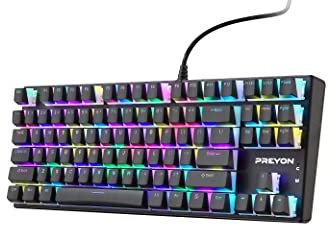 PREYON Red Blitz Claw Gamingtastatur - Beleuchtete kabelgebundene mechanische Tastatur - Gateron Blue Tastaturschalter - Volles Anti-Ghosting - Semi-transparente Tasten