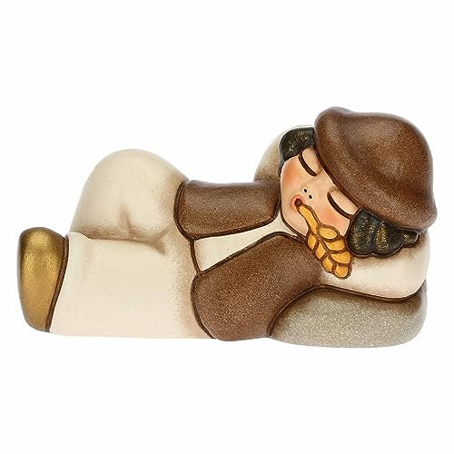 THUN - Schlafender Hirte aus Keramik, von Hand verziert, Farbe Weiß, Linie Klassische Krippe, Weihnachtsdekoration, 8,3 x 3,9 x 5 cm h