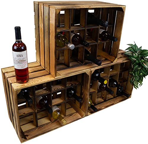 Kistenkolli Altes Land Weinregal Mix Regalkiste Flaschenablage Weinregal Apfelkiste/Weinkiste Weinschrank (Weinregal Henry 3er)