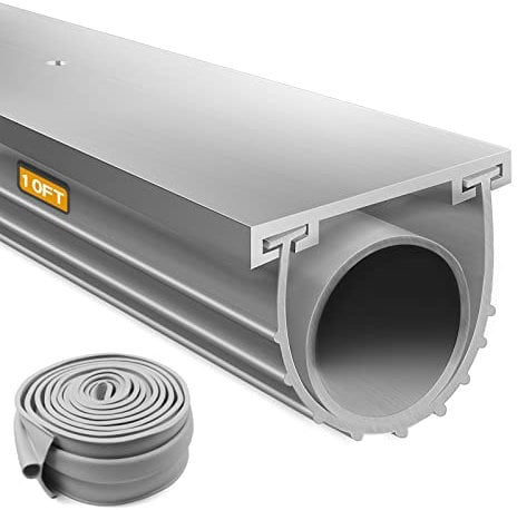 Garage Door Seals Bottom Rubber with Pre-drilled Aluminum Track Retainer Base Kit,Heavy-Duty U Shape +O Ring Combination Garage Door Weather Stripping Kit (10Ft, Grey)