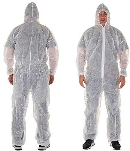 XARA Tuta da Lavoro Monouso - Tuta Protettiva Monouso - Pack 5 - Ipoallergenico e Traspirante - Taglia XXL - Bianco - Subacqueo TNT con Cappuccio Monouso
