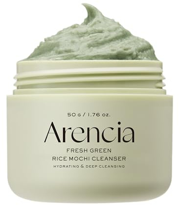 Arencia Korean Rice Mochi Face Cleanser & Daily Scrub - Moisturizing, Brightening & Deep-Cleansing - All Skin Types, Vegan, Organic - with Rice Powder, Rice Water & Green Tea (50g)