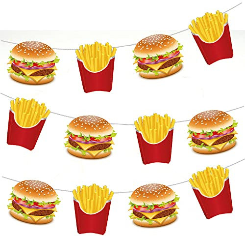 AK Giftshop Burger und Pommes Frites Wimpelkette Partydekorationen – 12 Stück/2,5 m Band