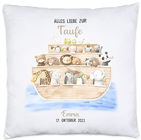 Kiddle-Design Kissen Taufe Personalisiert Arche Noah Taufgeschenk Junge Mädchen Patenkind Glückwünsche zur Taufe Geschenk zur Taufe