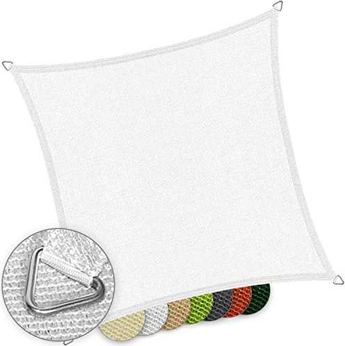 NYVI Sonnensegel SunComfort 5x5 m Quadratisch Weiss - Profi Sonnenschutz aus HDPE-Gewebe - UV-Schutz, Wetterfest, Atmungsaktiv, Reißfest - Schutz Markise für Garten Balkon & Terrasse