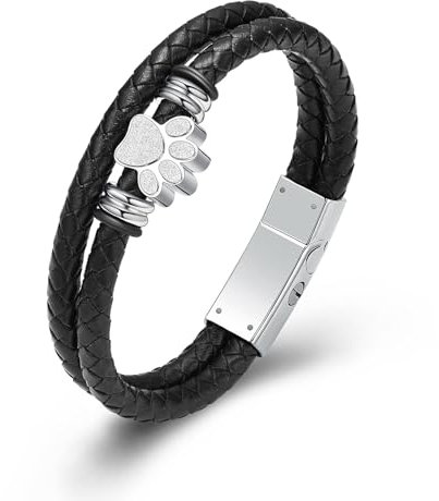 VCCWYQK Pfote drucken Urne Armband für Asche für Frauen Männer Andenken Memorial Manschette Armreif geflochtenes Lederarmband Armband Kremation Schmuck